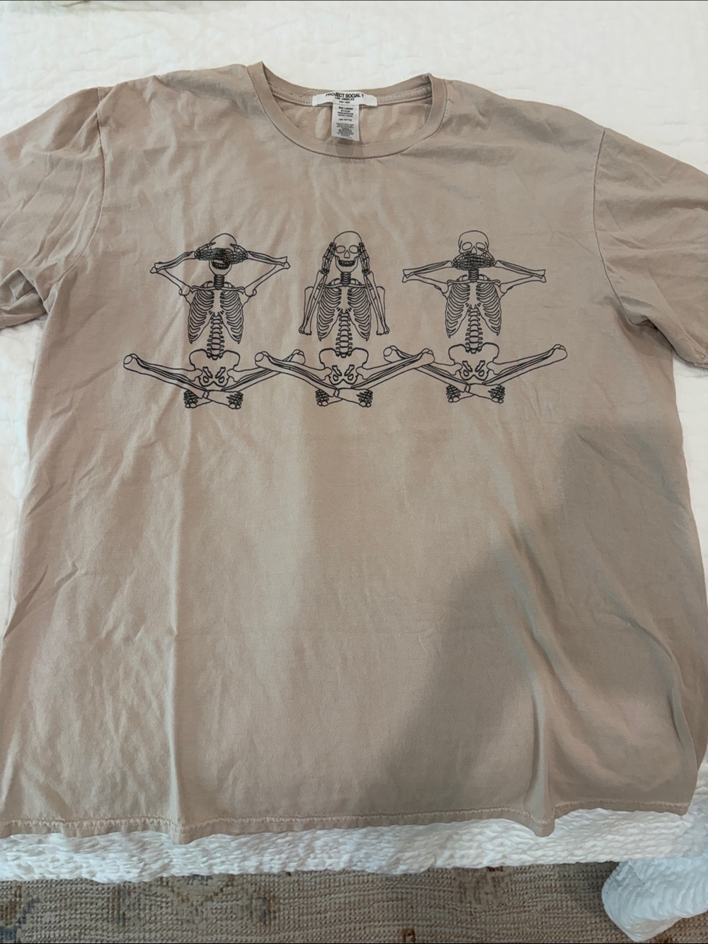 PROJECT SOCIAL T Graphic Skeleton Tee - Beige Crewneck Women’sShirt